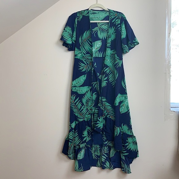 Last 1!NEW Floral wrap dress navy blue leaf casual - Picture 10 of 10